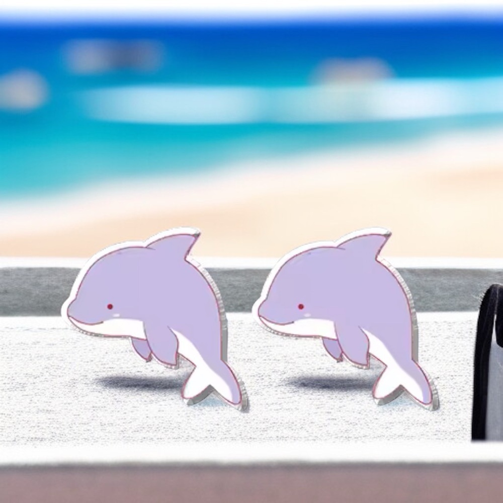 Make a Splash with Purple Dolphin Stud Earrings! 🐬 NWT Ocean Animal Studs
